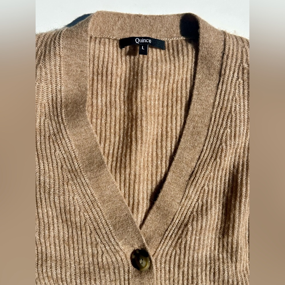 Quince Baby Alpaca-Merino Cropped Cardigan in Camel Women's Cardigan Sweater L - Picture 9 of 16